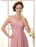 Pink Chiffon Beads One Shoulder Long Prom Dress